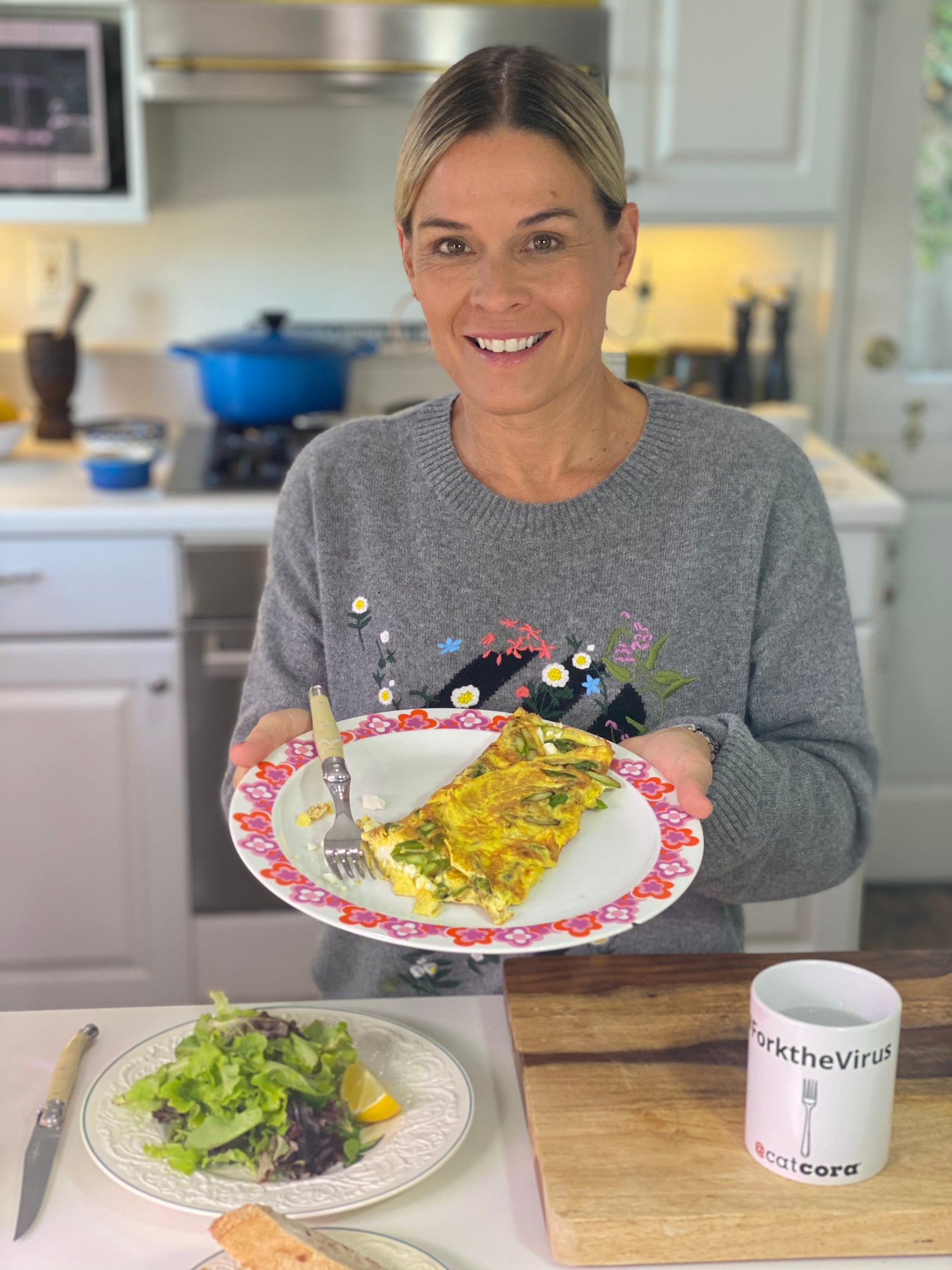 Cat Cora’s Asparagus, Shallot, Chanterelles and Feta Cheese Omelet