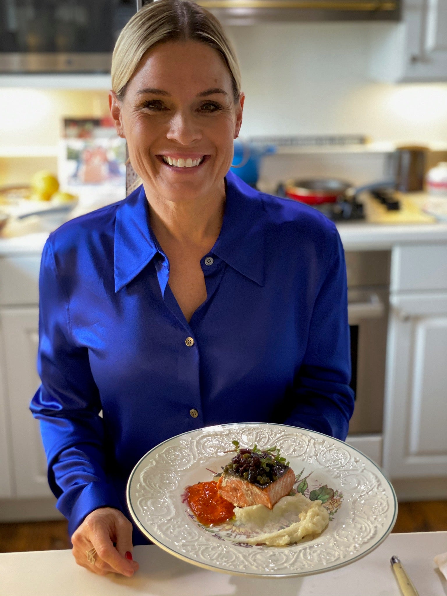 Cat Cora’s Pan Seared Salmon Agro-Dolce With Romesco Sauce