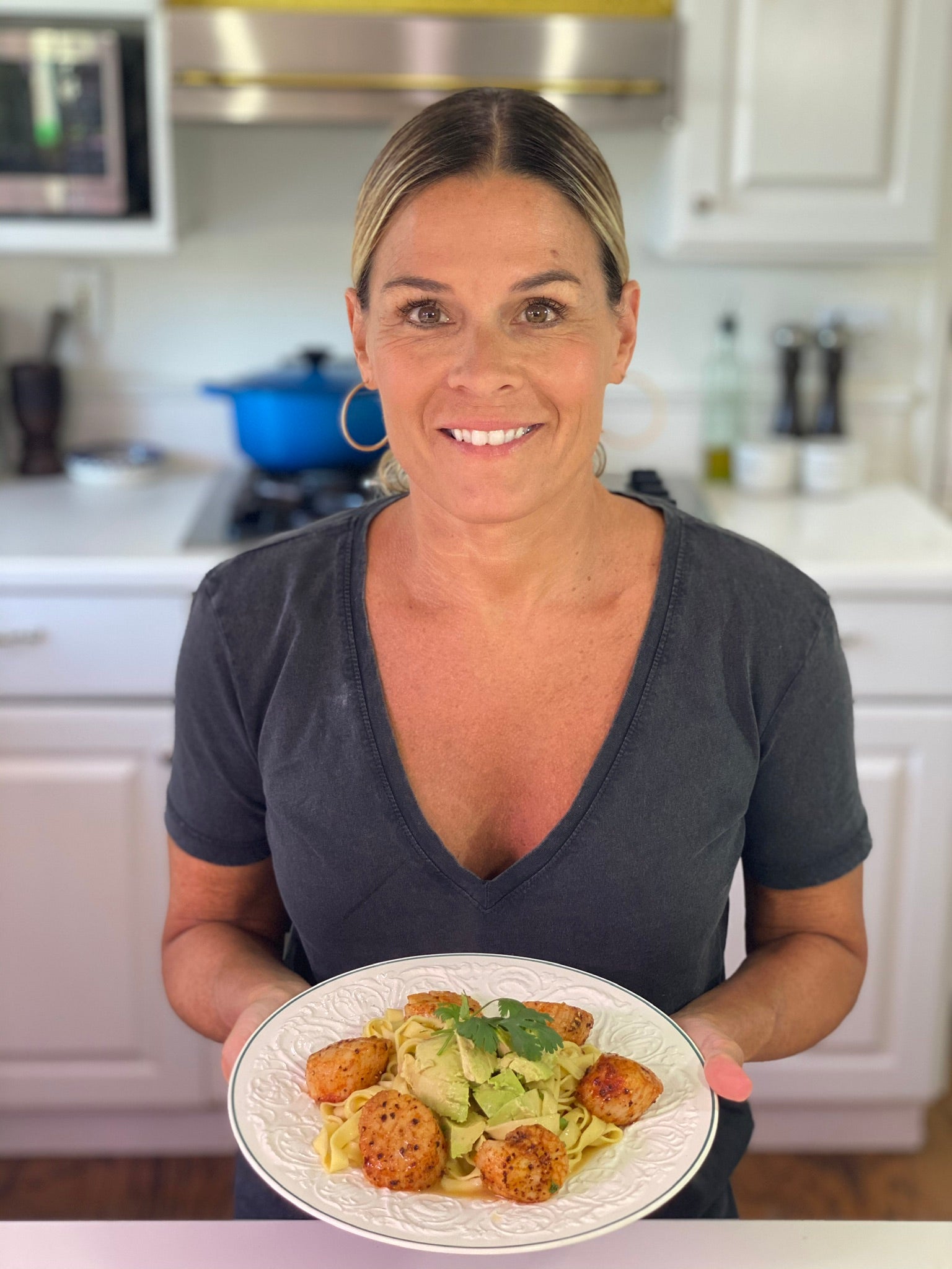 Cat Cora’s Fettuccine with Scallops, Avocado and Lime