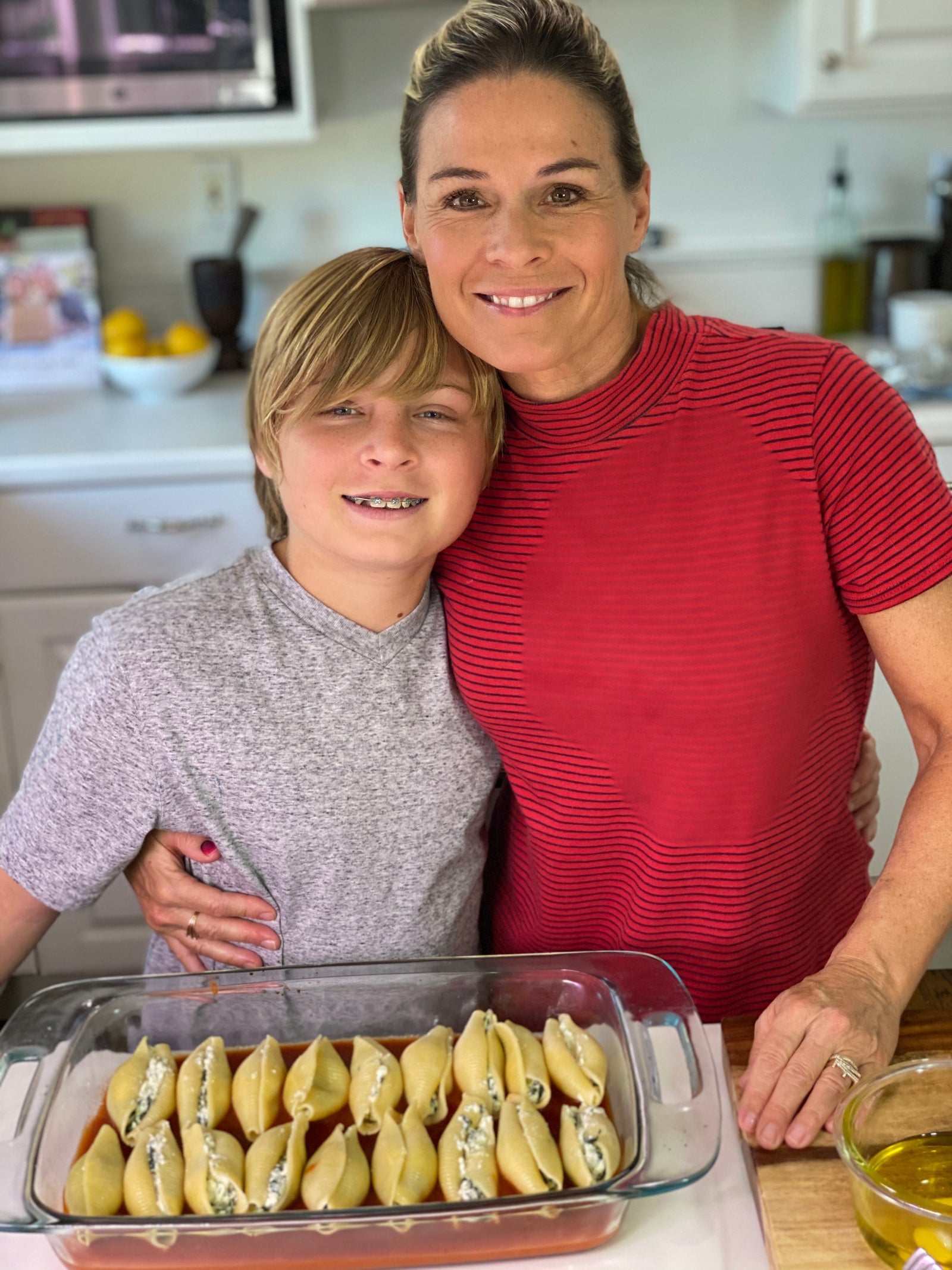Cat Cora’s Stuffed Spinach Ricotta Shells With Red Sauce