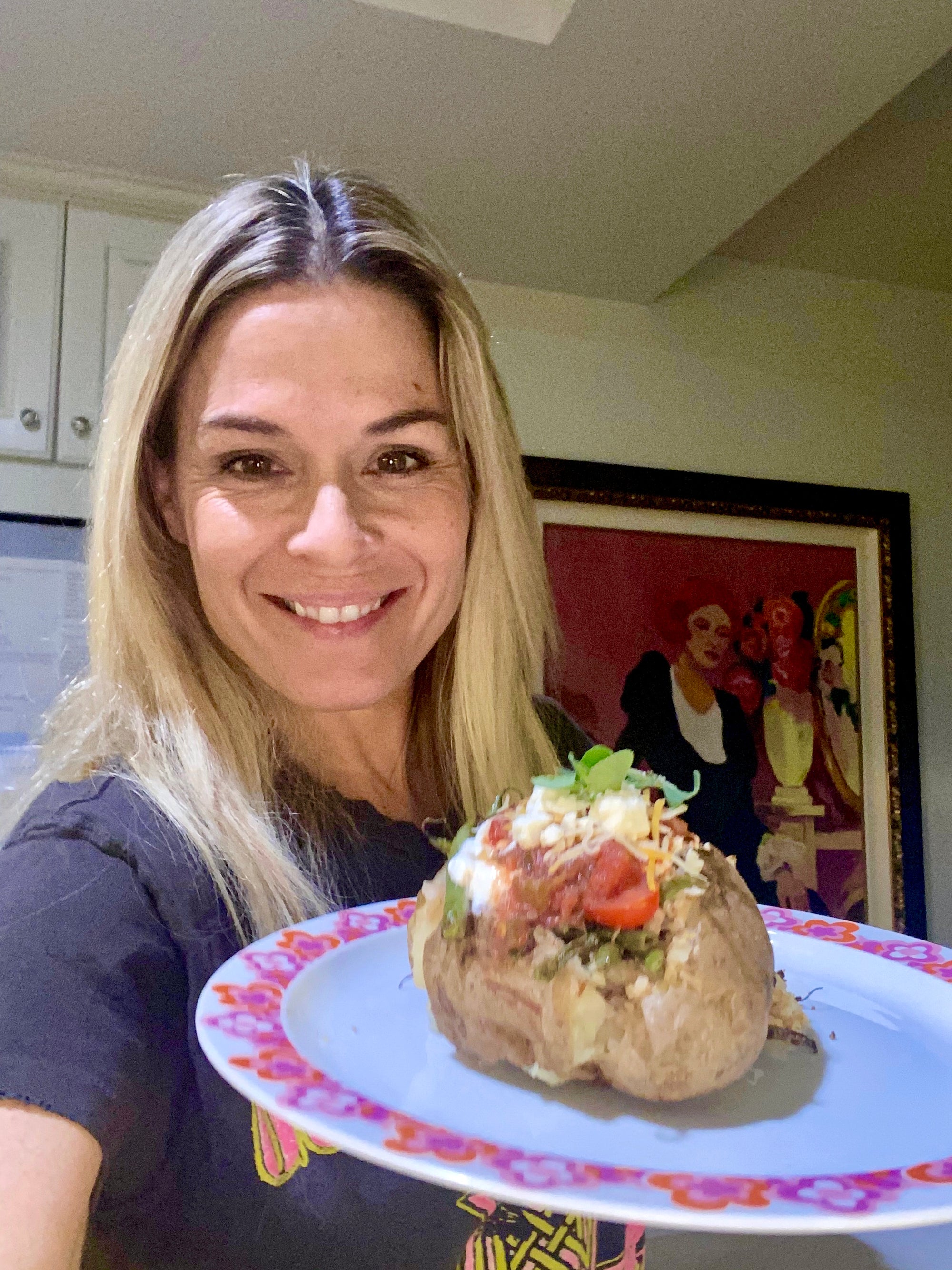 Cat Cora’s Loaded Baked Potato with Veggies, Cheese & Tomato Sauce