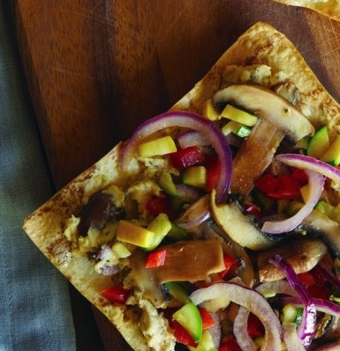 Veggie Lavash Pizza with Lemon Hummus