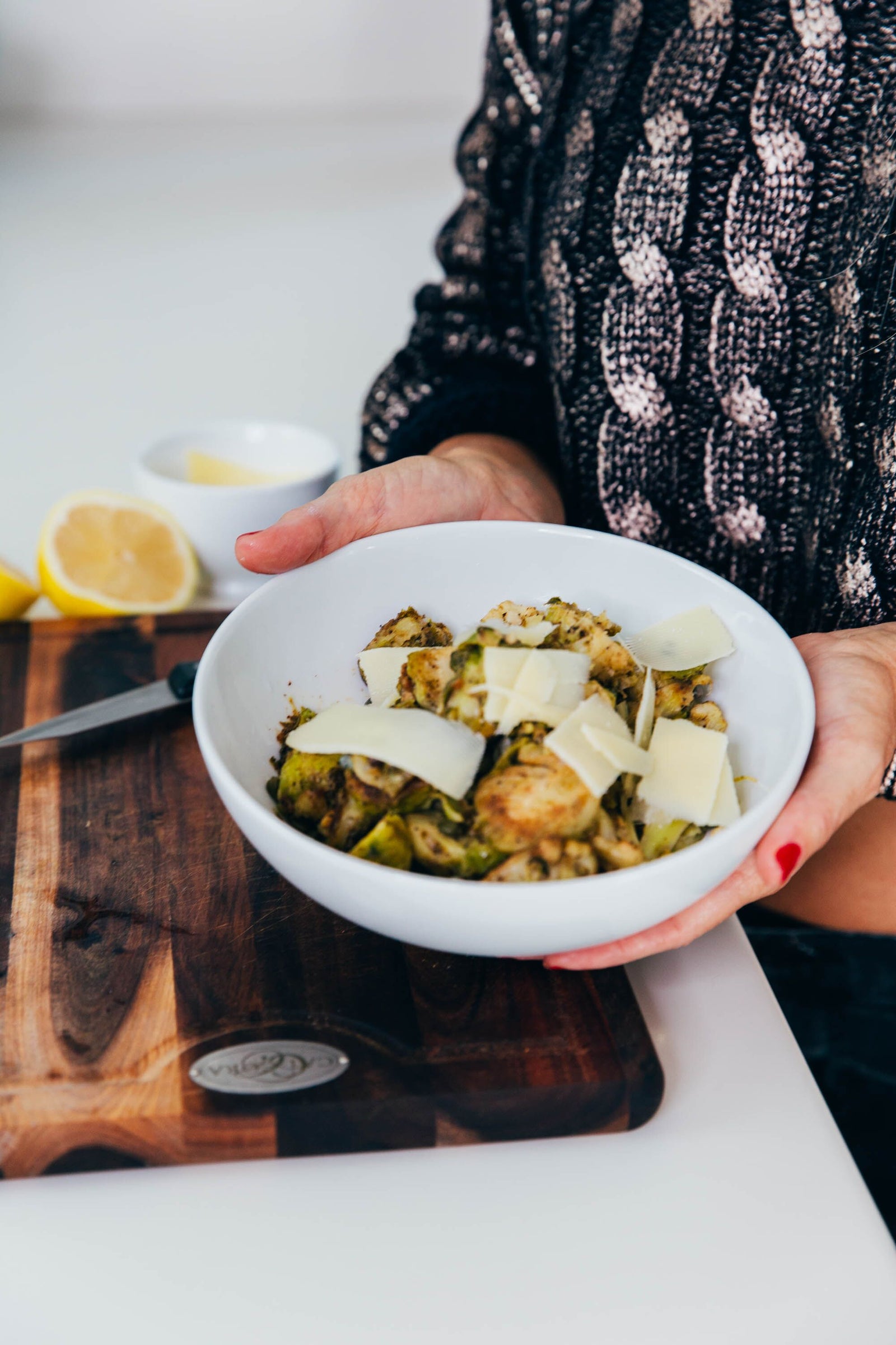 Cat Cora's Brussels Sprouts with Applewood Smoked Bacon, Capers, Lemon