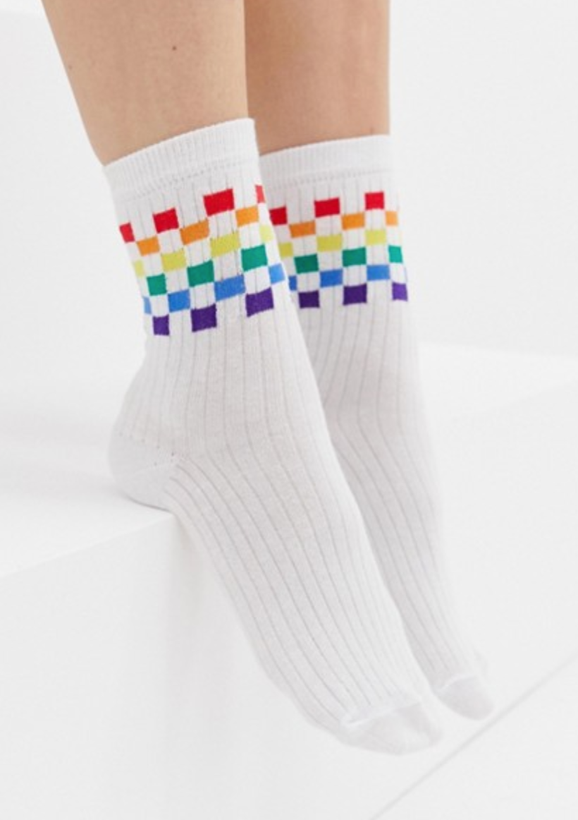 ASOS DESIGN rainbow checkerboard ankle socks